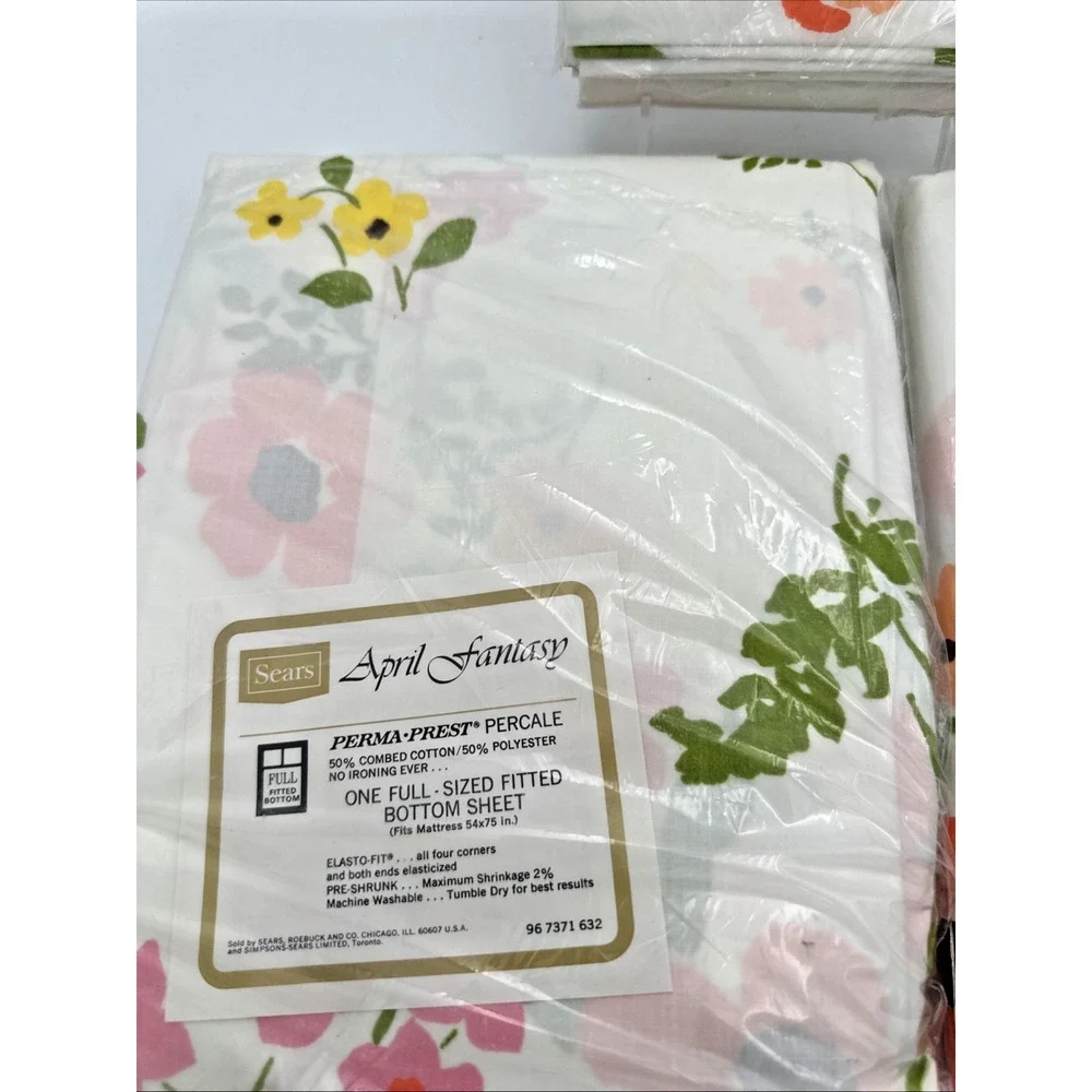 Beautiful Vintage Prema-Prest Full Size Sheet Set Percale April Fantasy